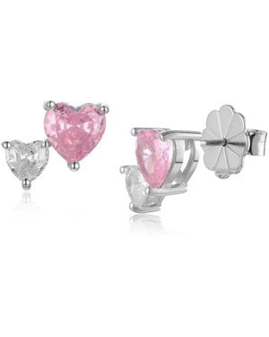Lioness by Tf Amora Heart Studs Solid Sterling, Rhodium-Plated - Pink