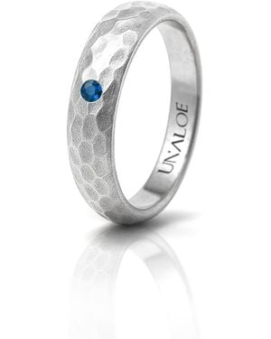 Unaloe Hammered Sterling Band Ring With Sapphire - Metallic