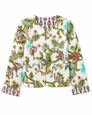 Yumi' Botanical Print Reversible Cotton Quilted Jacket - Green