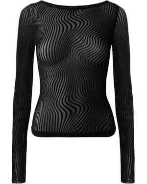 OW Collection Eva Mesh Blouse - Black