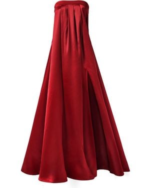 Kargede Satin Maxi Dress – Long Silky Designer Gown - Red
