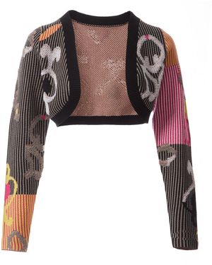 Fully Fashioning Colette Jacquard Knit Bolero Shrug Cardigan - Brown