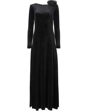Lita Couture Velvet Flower Appliqué Dress - Black