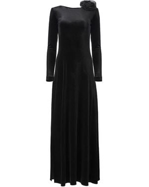 Lita Couture Velvet Flower Appliqué Dress - Black