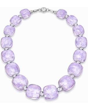 Gold & Honey Beaded Lucite Necklace For Brunch - Purple