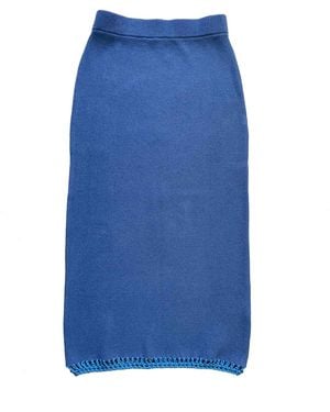 Arto. Crochet Hem Knit High Waisted Pencil Skirt - Blue