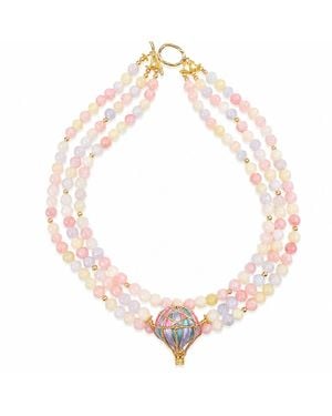 Way to Chic Morganite Beaded Necklace With Hot Air Balloon Brooch - Metallic