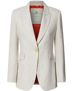 The Extreme Collection Neutrals Sand Linen Tailored Blazer Sofia - White