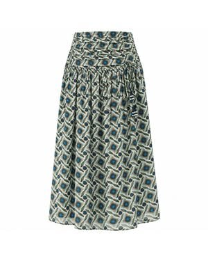 Exquise Eldon Smocked Waist Zippered Midi Skirt - Green