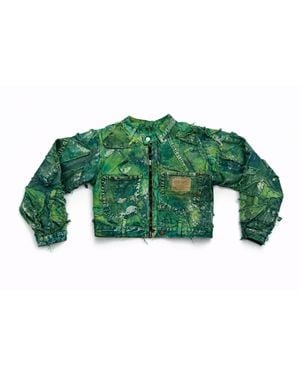 Zasta Studio Wearable Ruins Shredded Denim Crop Jacket - Green