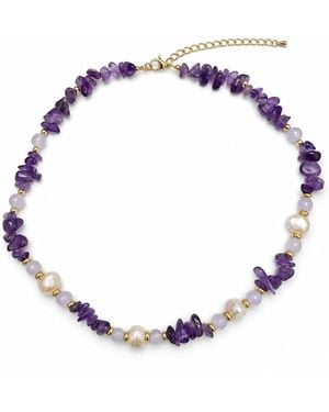 Angel Barocco Amethyst Chip, Bead & Baroque Pearl Necklace - Blue
