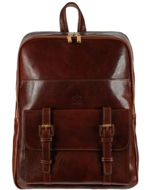 Time Resistance Leather Backpack Travel Bag - Brown
