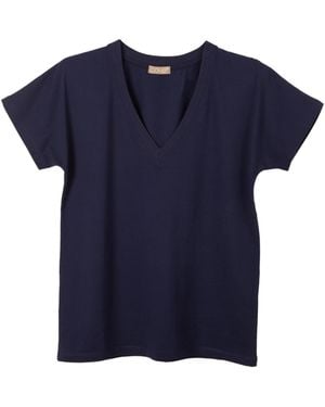 Cove V Neck Short Sleeve Cotton T-Shirt - Blue