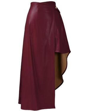 Kargede Burgundy Leather Wrap Skirt – Asymmetrical, Vegan Faux - Red