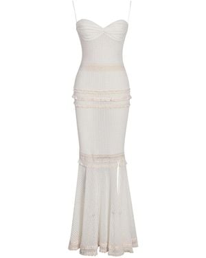 Miss Circle New York Pallas Lace Trim Crochet Mermaid Maxi Dress - White