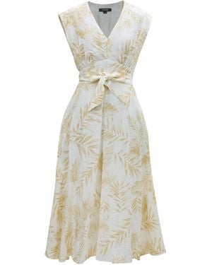 Smart and Joy Tropical Print Sleeveless Midi Dress - Metallic
