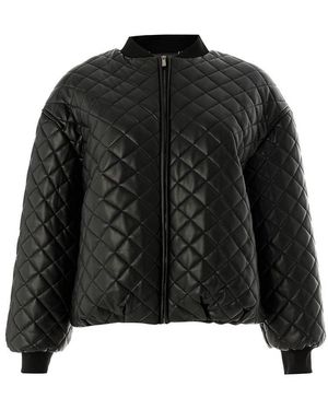Exquise Regular Fit Shirt Collar Quilted Faux Leather Jacket - Black