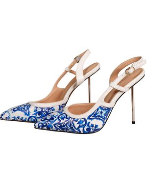 Subashini Heels Luna Velluto Porcelain Slingback Stiletto - Blue