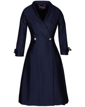 Santinni Astor Silk Taffeta Dress Coat - Blue