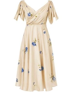 RainSisters Neutrals Midi Floral Dress: Soft Embrace - Natural