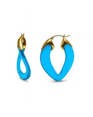 Gold & Honey Topaz Curb Link Lucite Birthstone Hoop Earrings - Blue