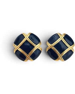 Vstyle Vintage Monet Enamel Lattice Clip-On Earrings - Blue
