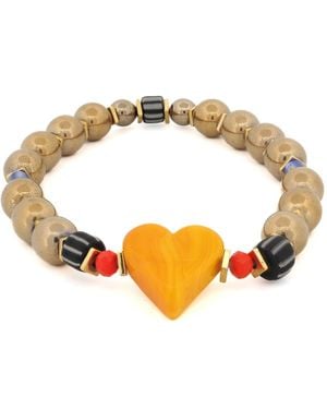 Ebru Jewelry Murano Glass Heart Hematite Stone Beaded Bracelet - Metallic