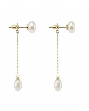 Angel Barocco Freshwater Pearl Chain Drop Stud Earrings - White