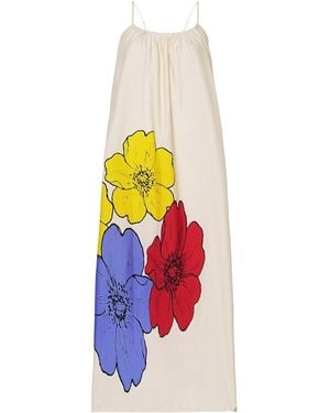 DHARA SHETH DUBAI No. Three Floral Art Spaghetti Strap Cotton Maxi Dress - White
