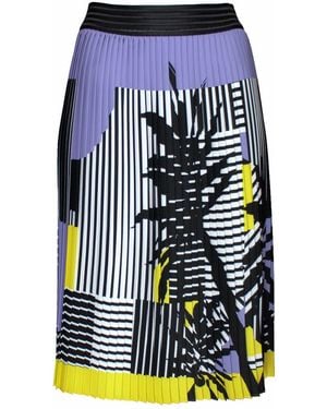 Lalipop Design Stripe And Palm Print Pleated Recycled Fabric Midi Skirt - Blue