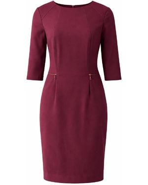 Conquista Elegant Tailored Midi Dress With 3/4 Sleeves & Sculpted Fit - Purple