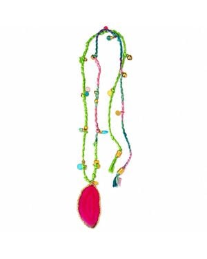 Persia Dona Jewelry Agate Slice X Sari Silk Cord Necklace - Green