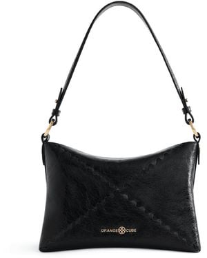 Orange Cube Mosaic Baguette Shoulder Bag - Black