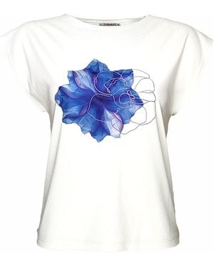 Lalipop Design Laser-Cut Floral Print And Embroidered T-Shirt - Blue