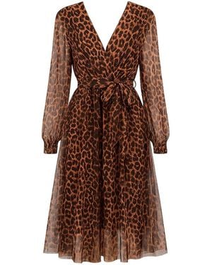 Tantra Spain Sl Animal Print Tulle Dress With V-Neck - Brown