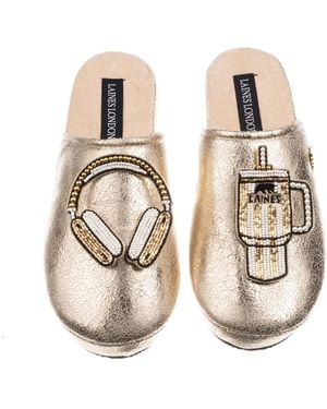 Laines London Softie Slippers With Headphones & Quencher Brooches - Metallic