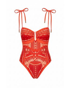 Jessie Zhao New York Sunset Safari Reversible One Piece Swimsuit - Red