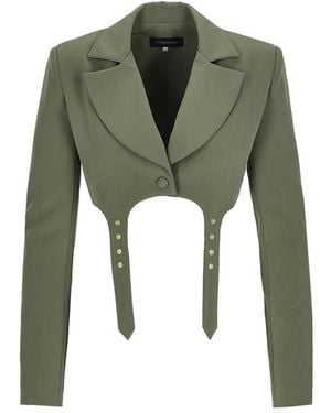 Mandragora Khaki Cropped Blazer With Fastening - Green