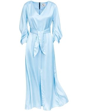 Julia Allert Satin Ankle-Length Dress With Belt - Blue