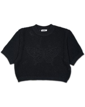 Gigi Knitwear Butterfly Cotton Knit T-Shirt - Black