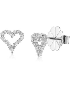 Lioness by Tf Open Heart Studs Solid Sterling, Rhodium-Plated, Moissanite - Metallic
