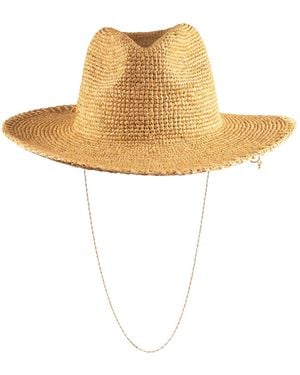 Shaded the Label Neutrals Colona Natural Straw Fedora Hat With Sterling Jewellery - White