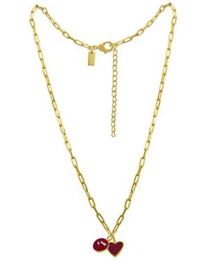 Lunaya Jewelry Heart Charm Necklace With Ruby - Metallic