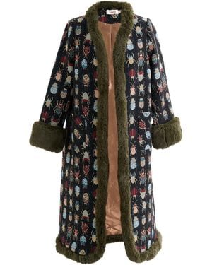 Louche Delphia Beetlejuice Jacquard Fur Trim Coat - Black