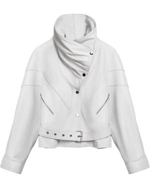 Nocturne High-Neck Belted Jacket - White