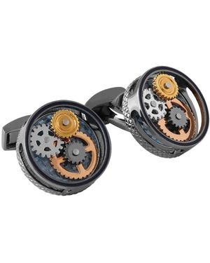 Tateossian Round Gear Carbon Fibre Cufflinks - Black