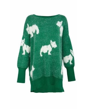 Saachi Dog Motif Pullover Jumper - Green