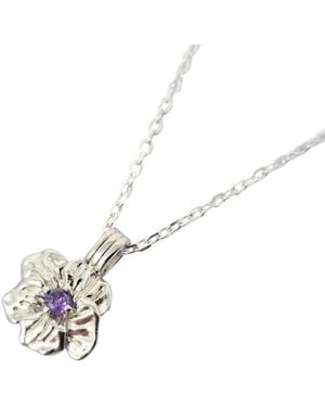 Harfi Amethyst February Birthstone Birthflower Sterling Pendant Necklace - White