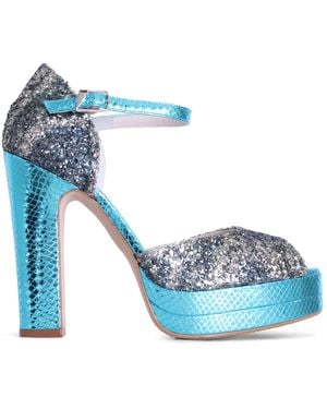 Terry De Havilland Lena Crystal Platform Block Heel - Blue