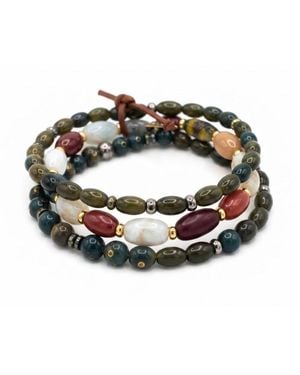 Jaredjamin Silvan Wood & Oval Gemstone Stackable Bracelet Set - Metallic